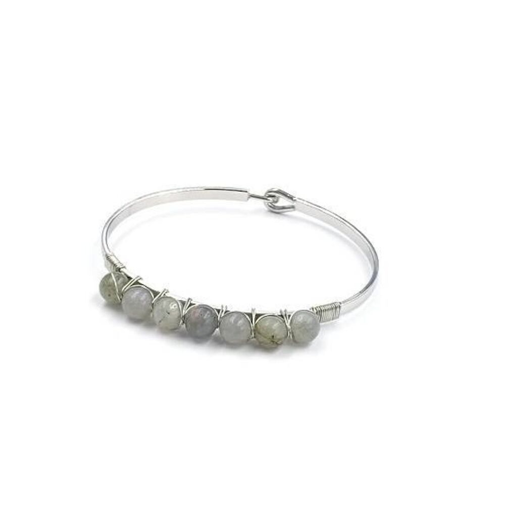 New~Kinsley Armelle Silver Haze Genuine Labradorite Bead Cuff Bracelet